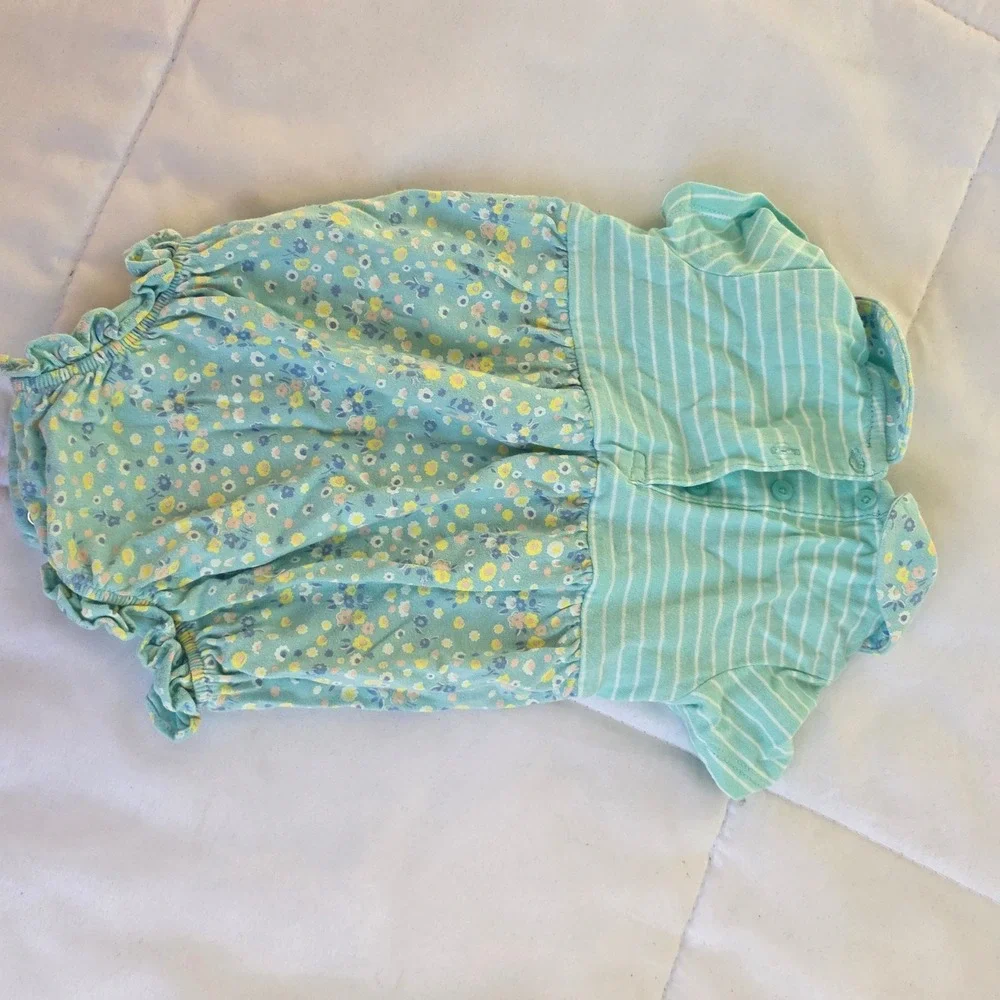 Baby Girls Gap Striped Floral Peter Pan Collar Bubble Romper‎